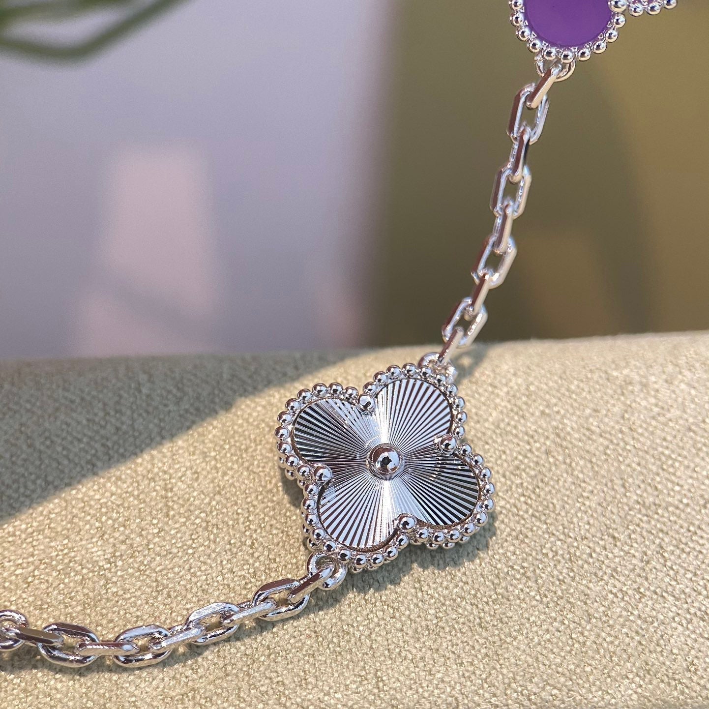[Pearl Jewelrys]CLOVER  5 MOTIFS  PURPLE VIOLET BRACELET SILVER