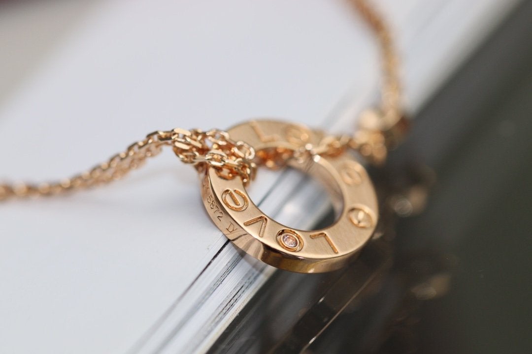 [Pearl Jewelrys]LOVE NECKLACE ADJUSTABLE ROSE GOLD 2 DIAMOND