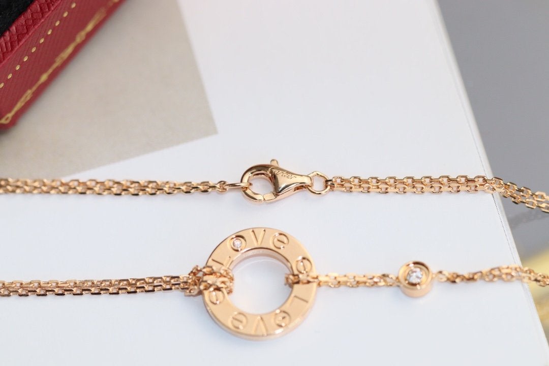[Pearl Jewelrys]LOVE NECKLACE ADJUSTABLE ROSE GOLD 2 DIAMOND