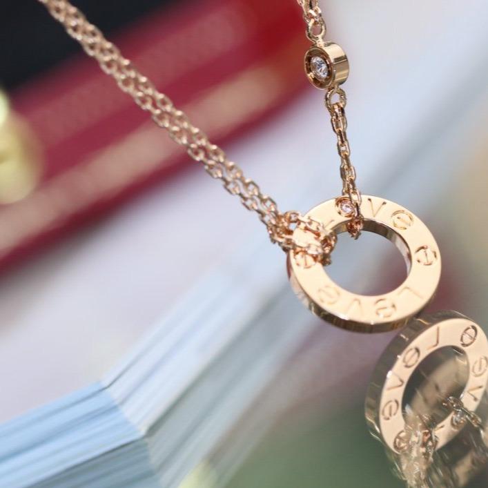 [Pearl Jewelrys]LOVE NECKLACE ADJUSTABLE ROSE GOLD 2 DIAMOND