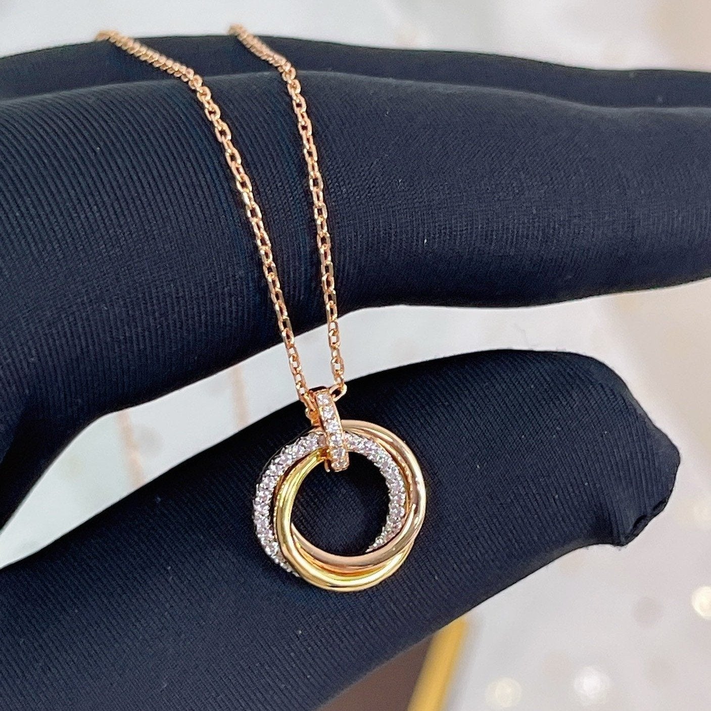 [Pearl Jewelrys]TRINITY NECKLACE SILVER GOLD PINK GOLD DIAMONDS