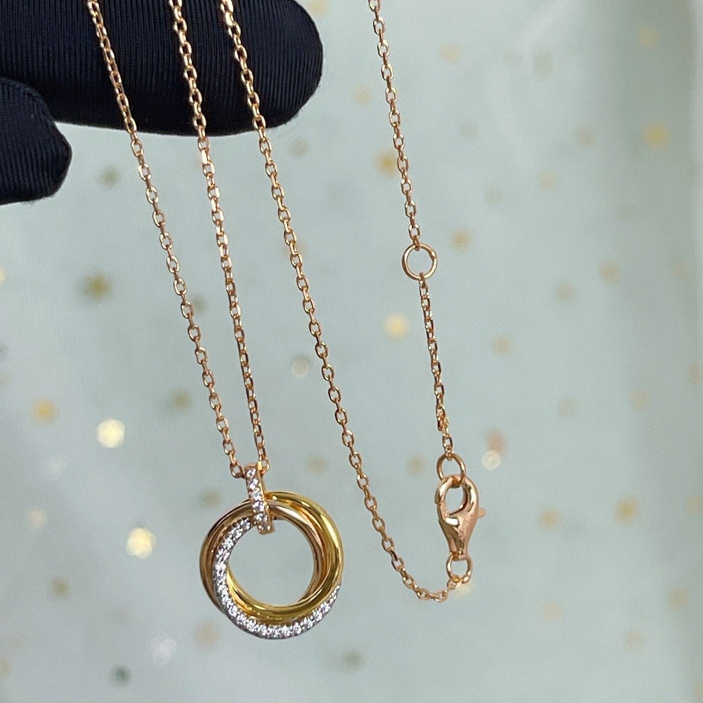 [Pearl Jewelrys]TRINITY NECKLACE SILVER GOLD PINK GOLD DIAMONDS