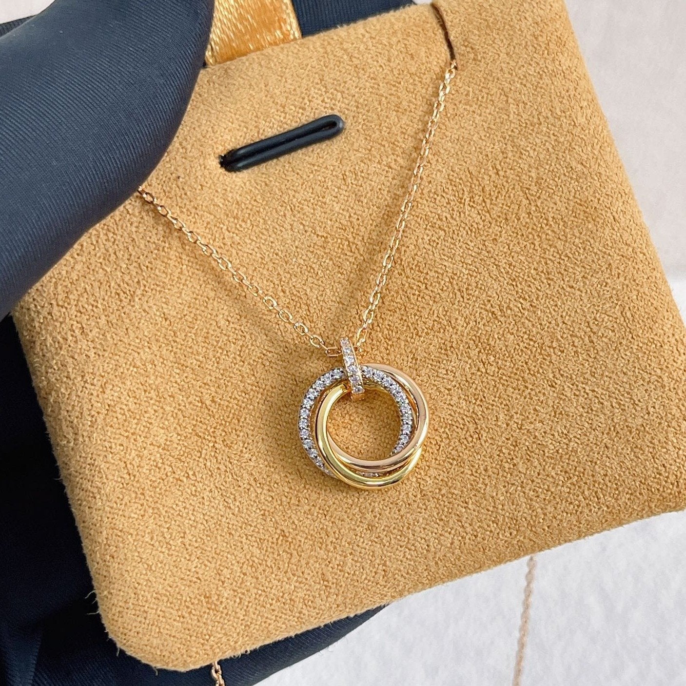 [Pearl Jewelrys]TRINITY NECKLACE SILVER GOLD PINK GOLD DIAMONDS