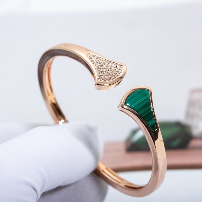 [Pearl Jewelrys]DREAM BRACELET OPEN MALACHITE PINK GOLD