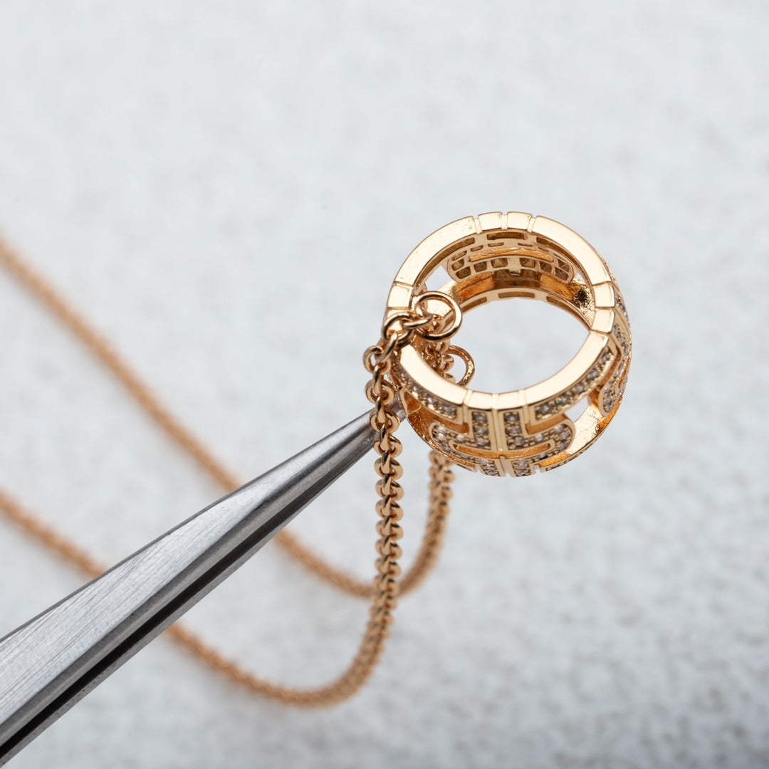 [Pearl Jewelrys]PARENTESI NECKLACE PINK GOLD DIAMOND