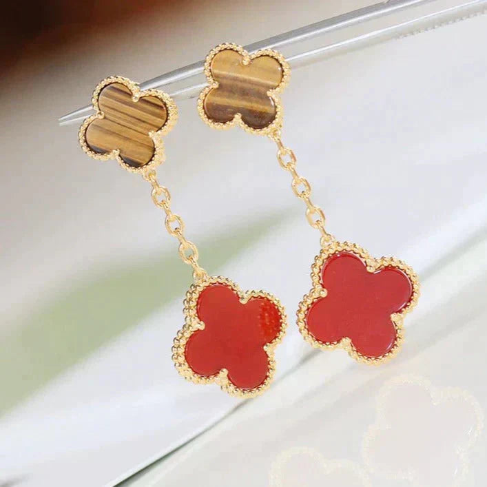 [Pearl Jewelrys]CLOVER  2 MOTIF  TIGER EYE CARNELIAN EARRINGS