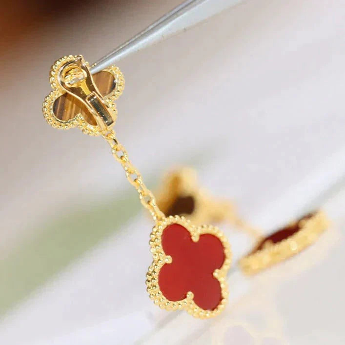 [Pearl Jewelrys]CLOVER  2 MOTIF  TIGER EYE CARNELIAN EARRINGS