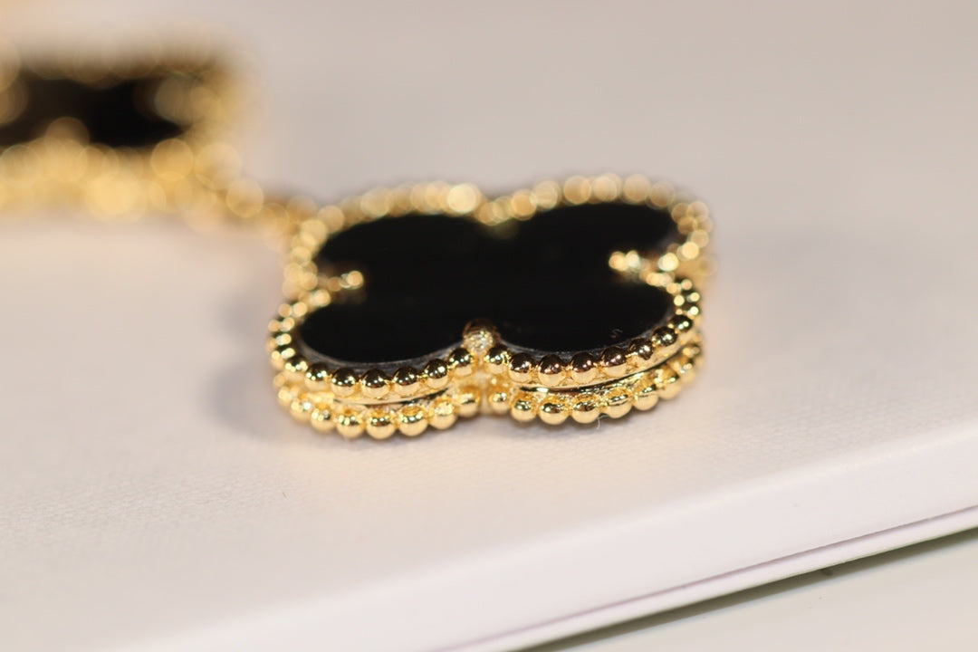 [Pearl Jewelrys]CLOVER EARRINGS GOLD ONYX MOP 3 MOTIF