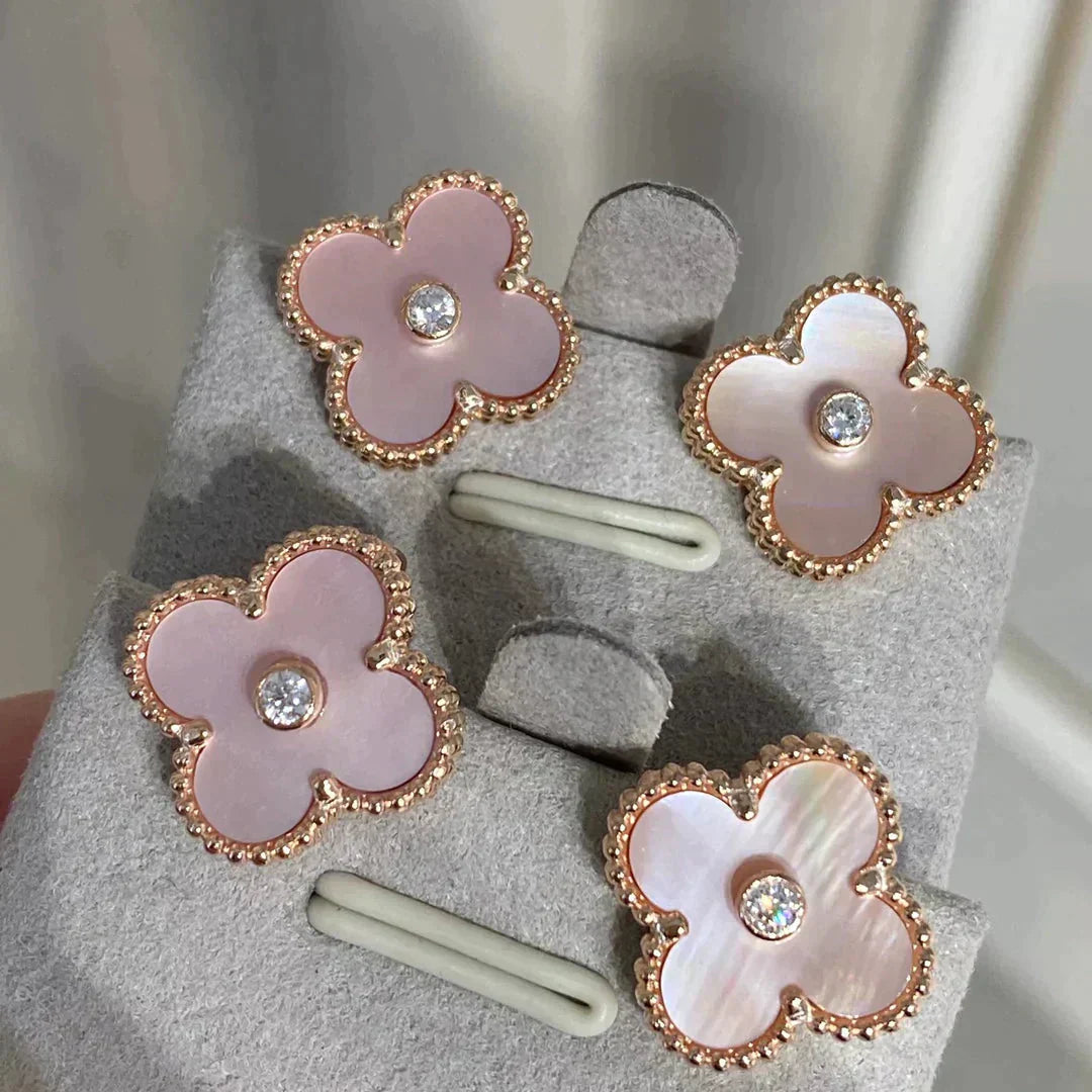 [Pearl Jewelrys]CLOVER MEDIUM 1 MOTIFS  PINK MOP DIAMOND EARRINGS