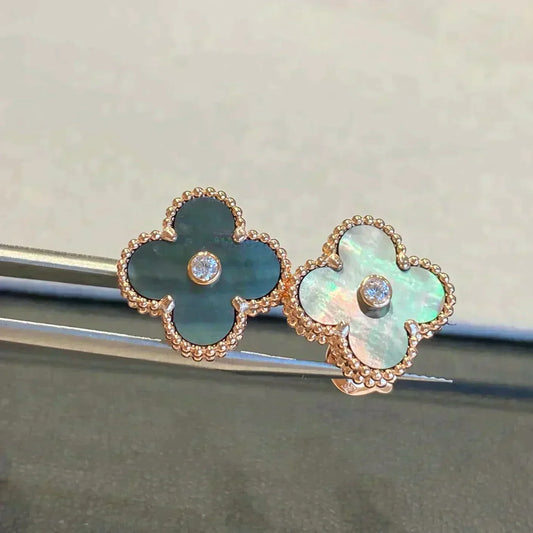 [Pearl Jewelrys]CLOVER MEDIUM 1 MOTIFS GRAY MOP  DIAMOND EARRINGS