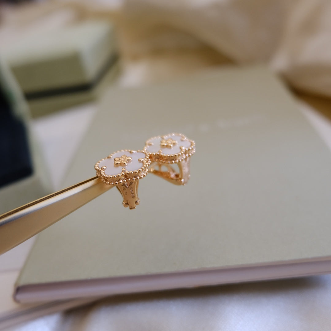 [Pearl Jewelrys]LUCKY PINK GOLD WHITE MOP EARRINGS