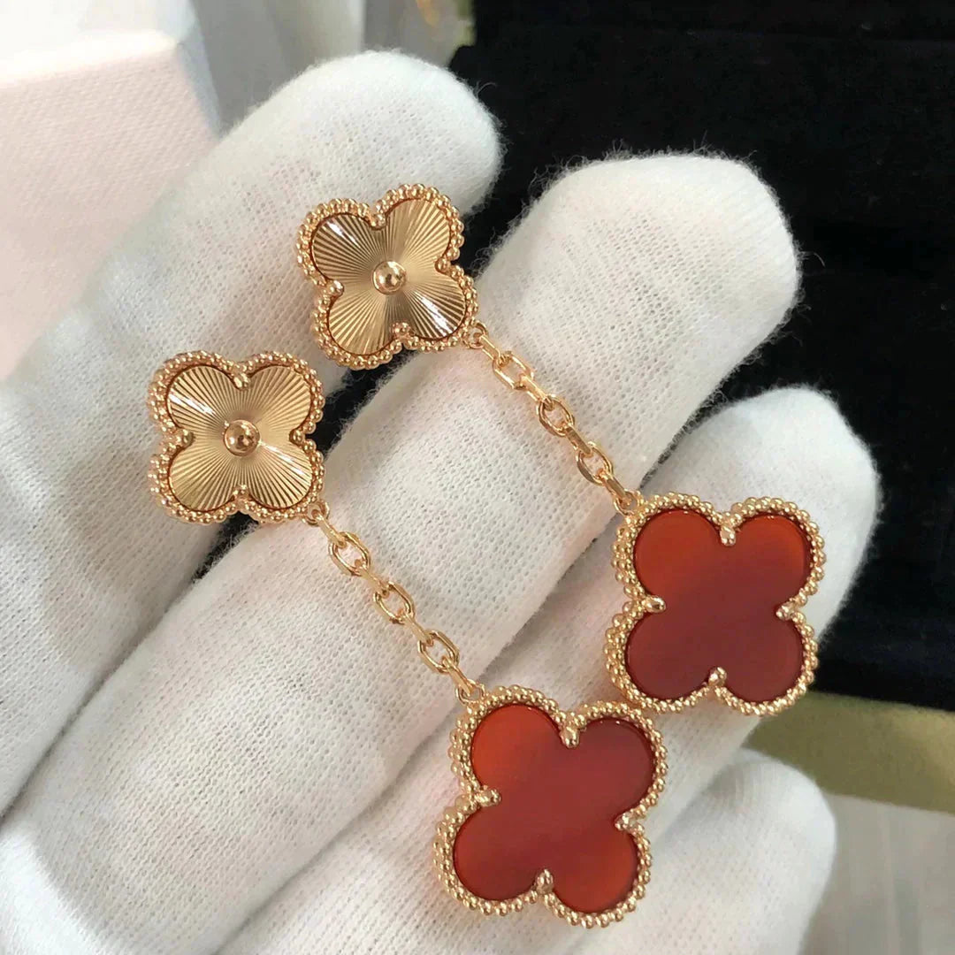 [Pearl Jewelrys]CLOVER 2 MOTIF  LASER CARNELIAN EARRINGS