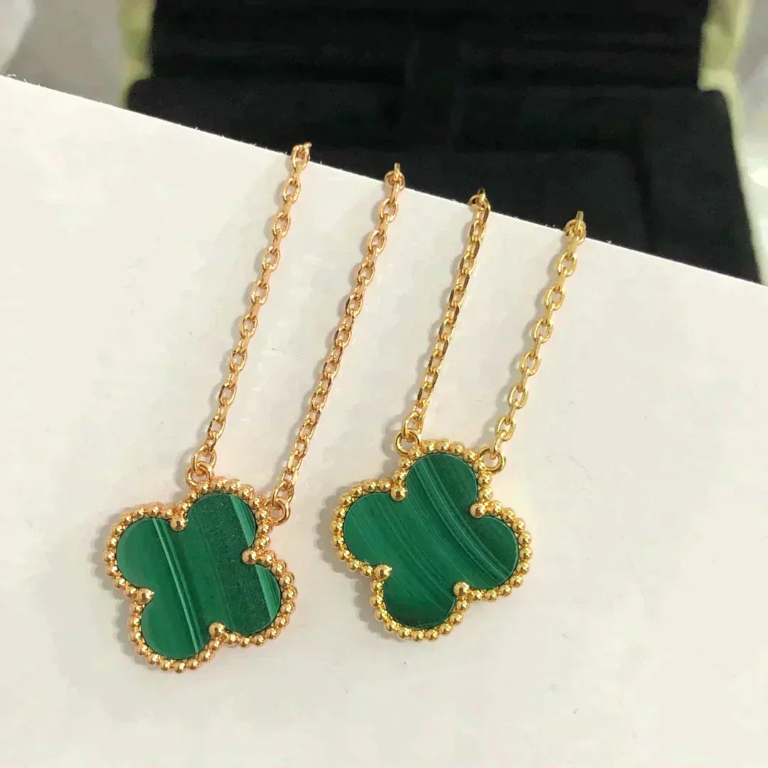 [Pearl Jewelrys]CLOVER 15MM MALACHITE SINGLE FLOWER  NECKLACE