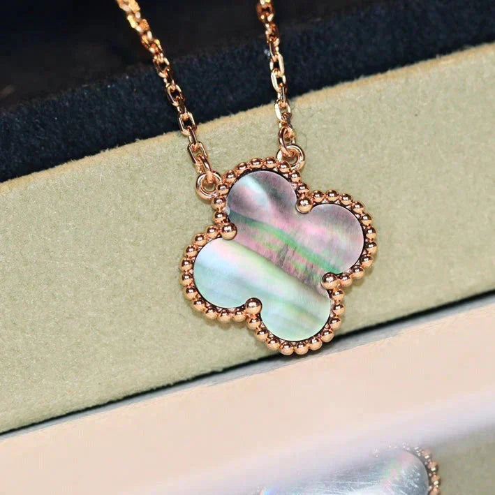 [Pearl Jewelrys]CLOVER 15MM  GRAY MOTHER OF PEARL NECKLACE