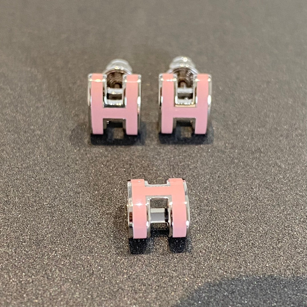 [Pearl Jewelrys]MINI POP H SILVER EARRINGS PINK