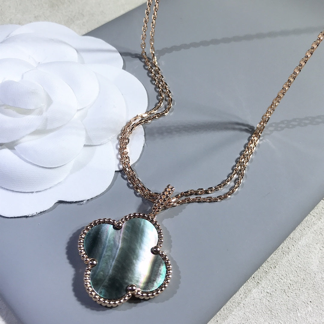 [Pearl Jewelrys]CLOVER 25MM GOLD DARK MOP BIG CLOVER NECKLACE