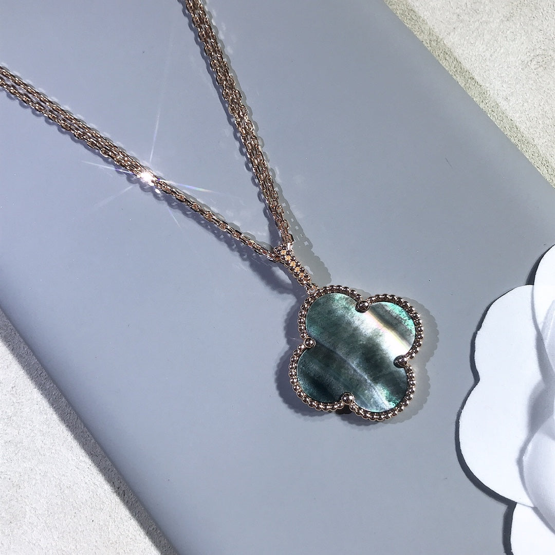 [Pearl Jewelrys]CLOVER 25MM GOLD DARK MOP BIG CLOVER NECKLACE