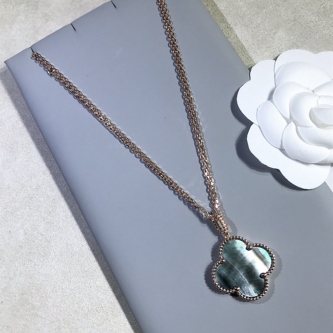 [Pearl Jewelrys]CLOVER 25MM GOLD DARK MOP BIG CLOVER NECKLACE