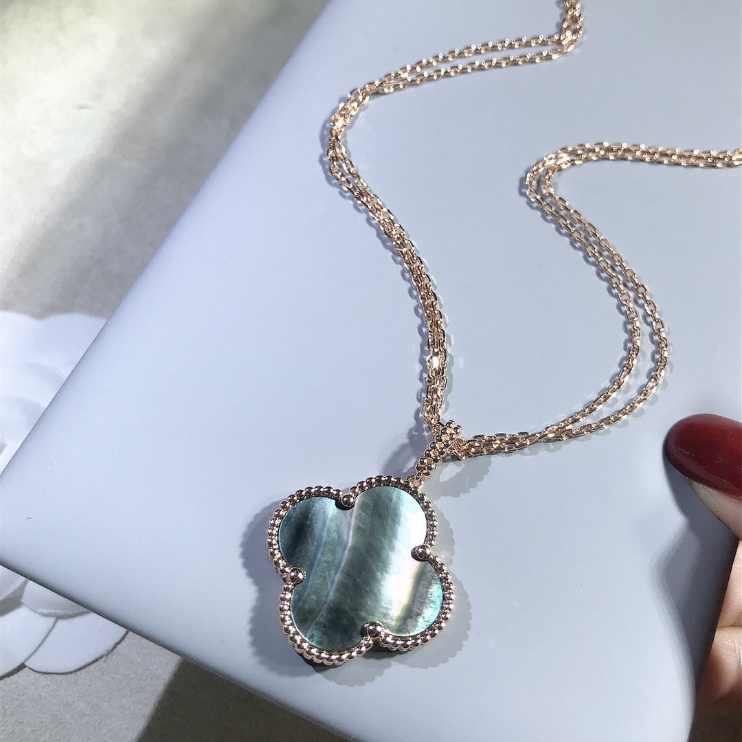 [Pearl Jewelrys]CLOVER 25MM GOLD DARK MOP BIG CLOVER NECKLACE