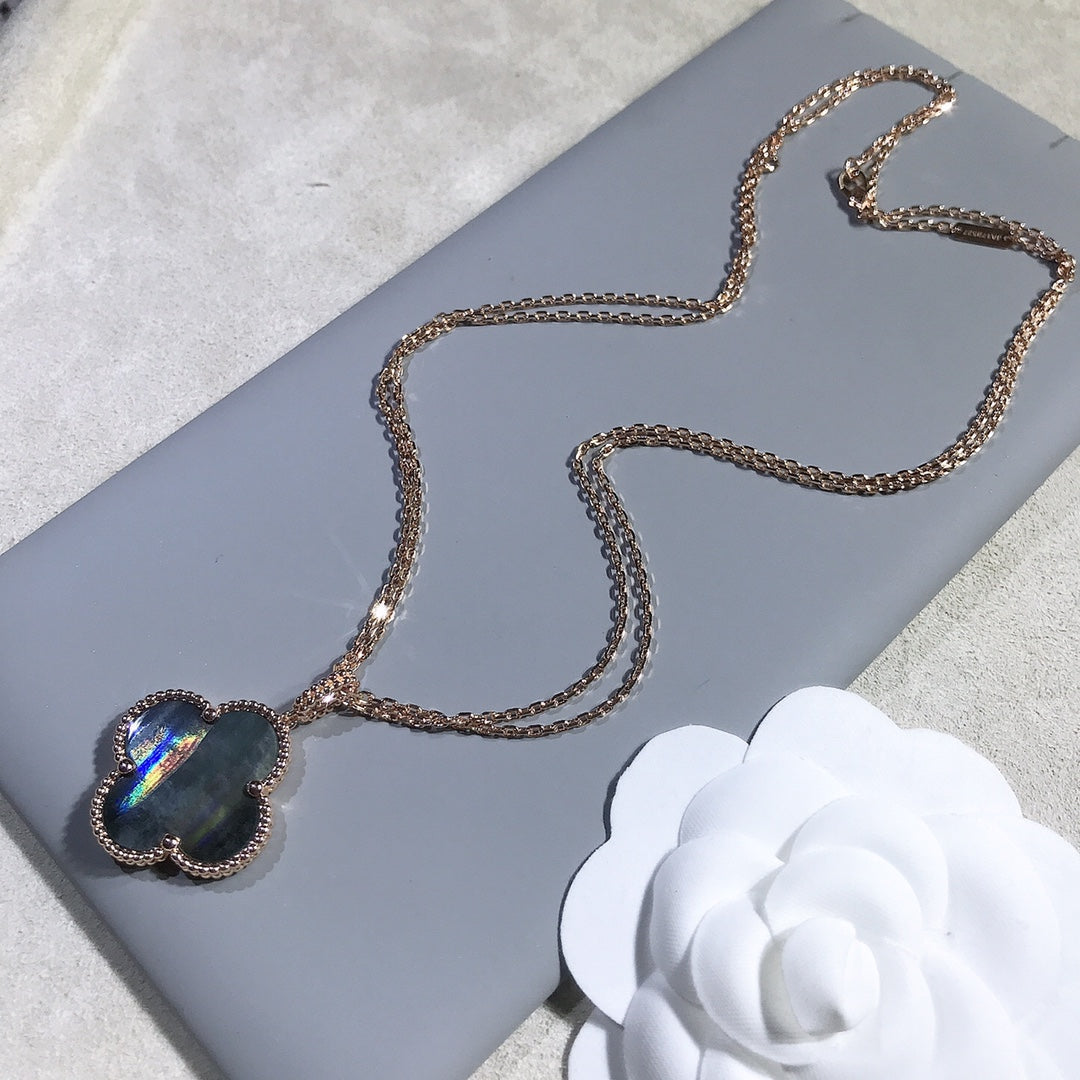 [Pearl Jewelrys]CLOVER 25MM GOLD DARK MOP BIG CLOVER NECKLACE