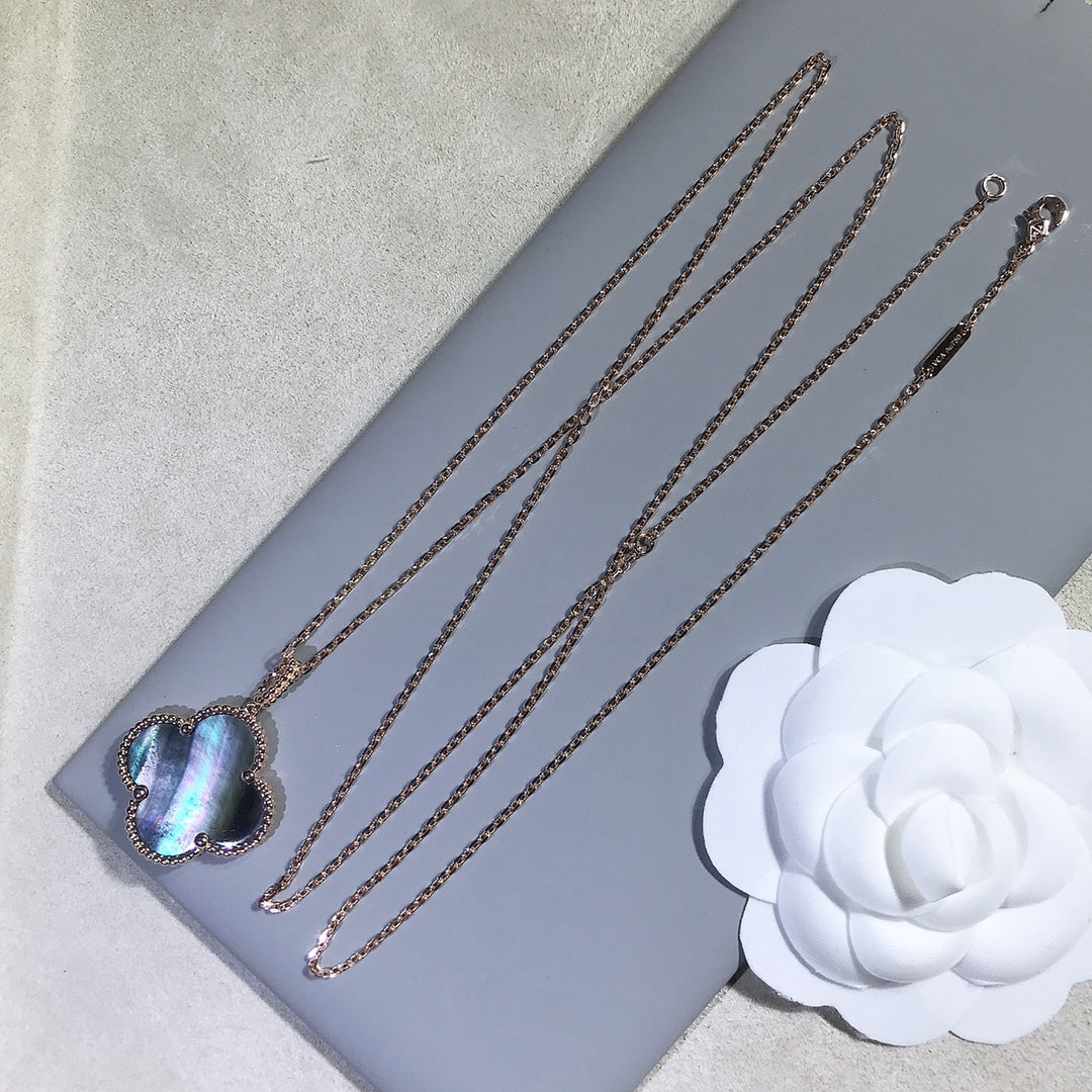 [Pearl Jewelrys]CLOVER 25MM GOLD DARK MOP BIG CLOVER NECKLACE