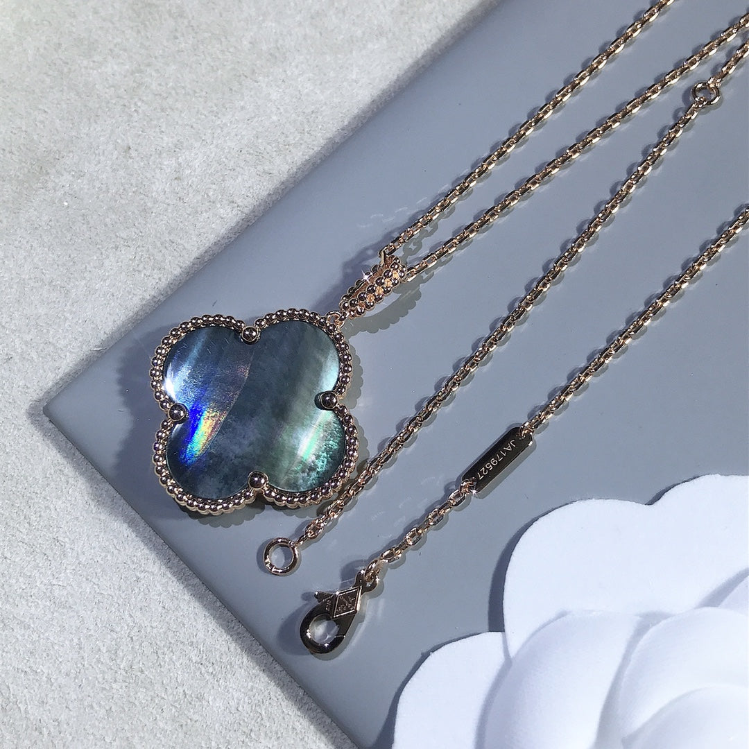 [Pearl Jewelrys]CLOVER 25MM GOLD DARK MOP BIG CLOVER NECKLACE