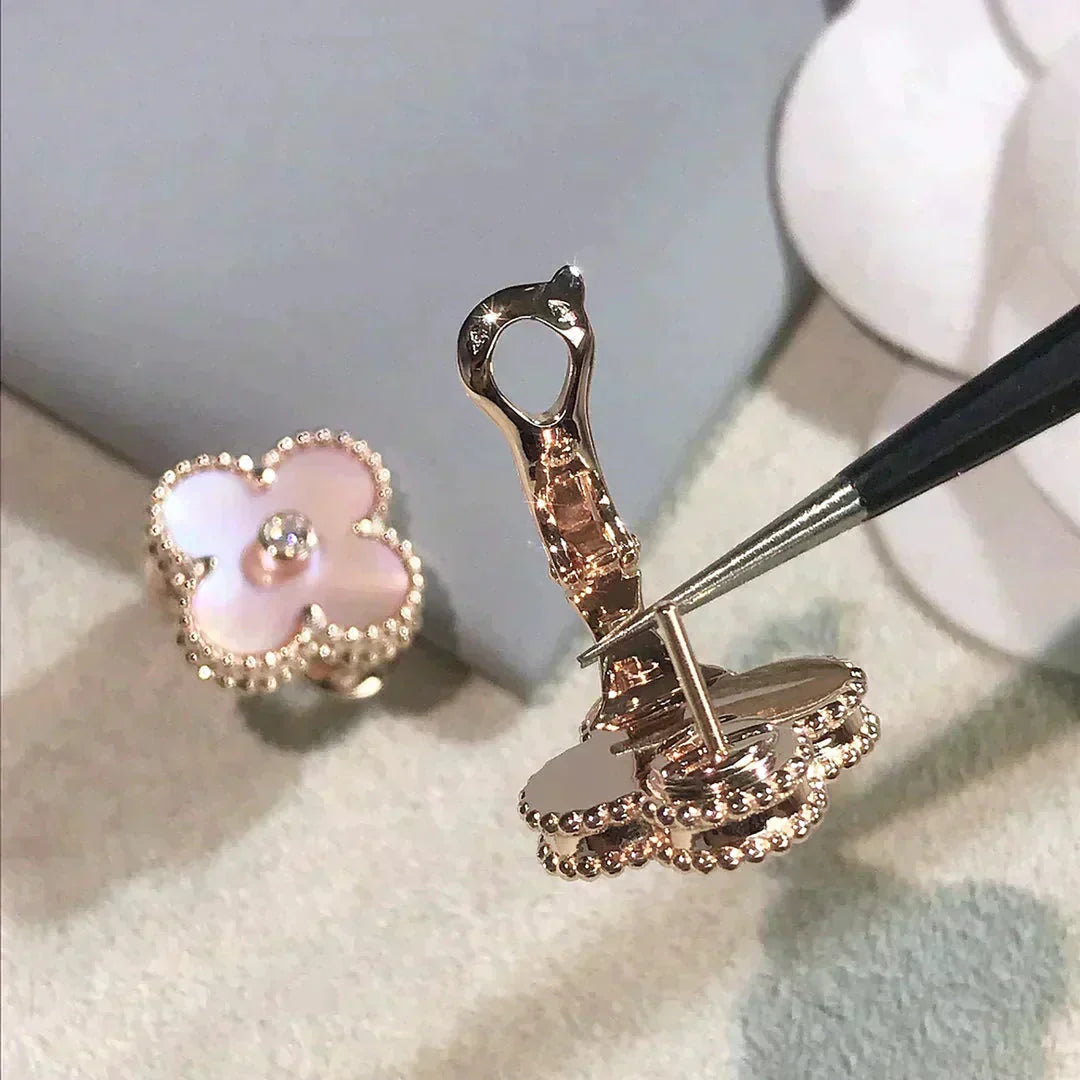 [Pearl Jewelrys]CLOVER MEDIUM 1 MOTIFS  PINK MOP DIAMOND EARRINGS