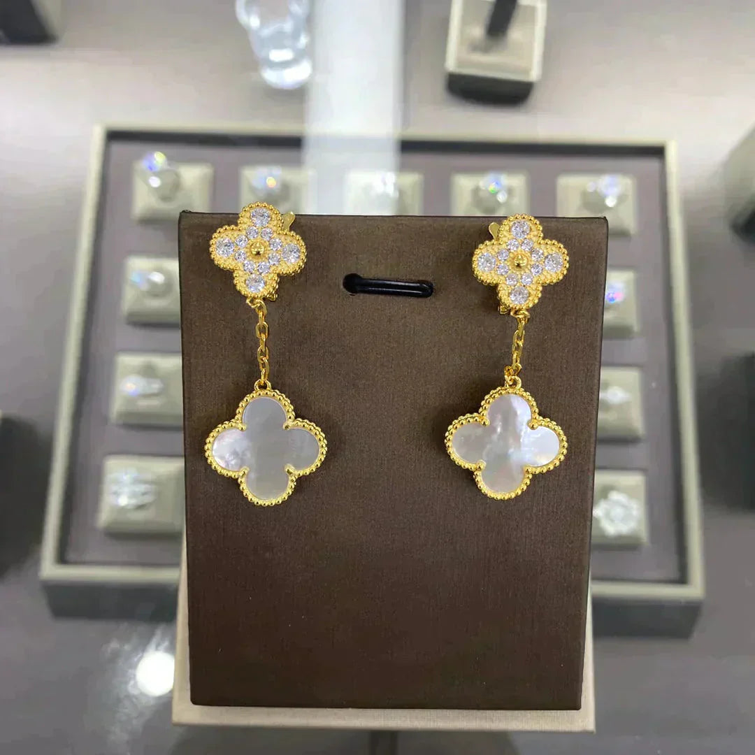[Pearl Jewelrys]CLOVER  2 MOTIFS  DIAMOND  EARRINGS (MULTIPLE CHOICESç´