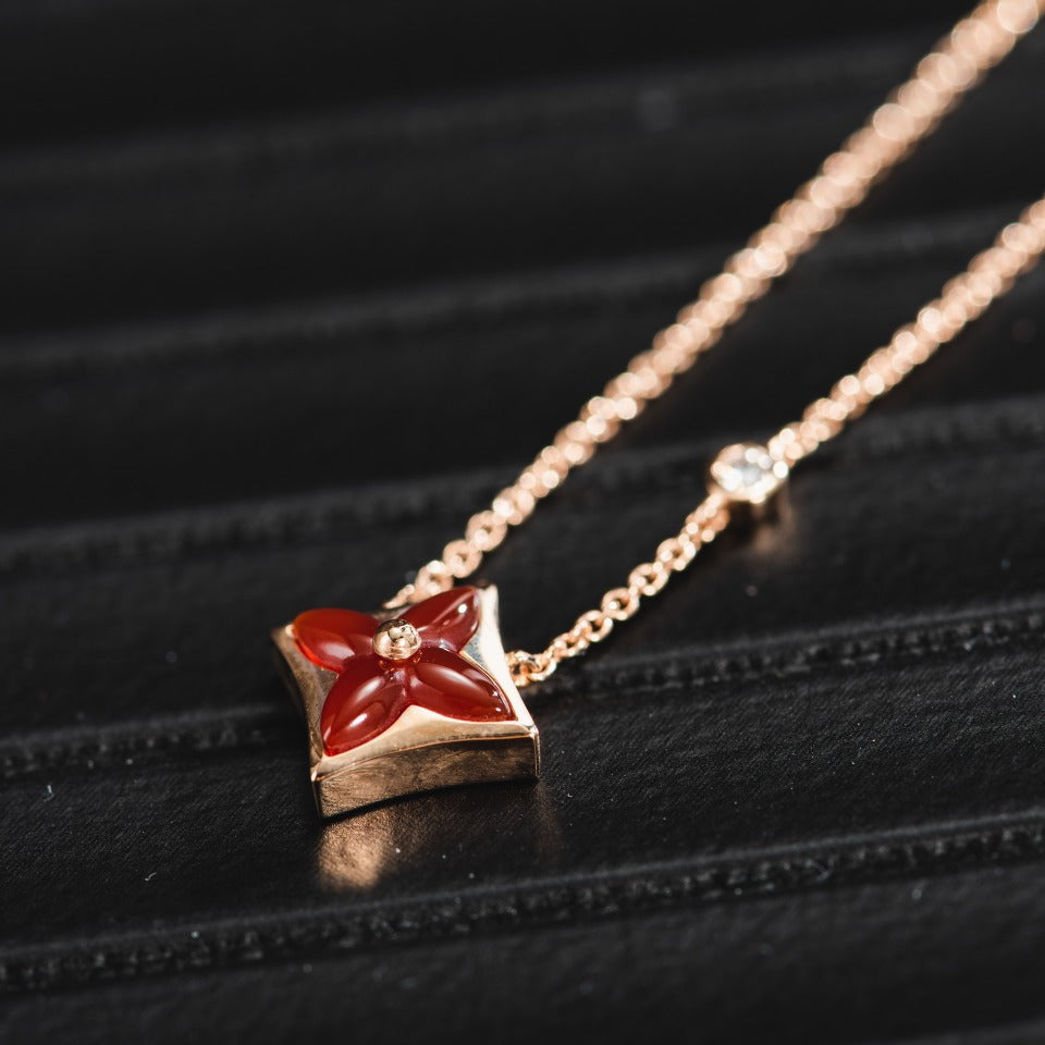 [Pearl Jewelrys]STAR NECKLACE PINK GOLD 1 DIAMOND