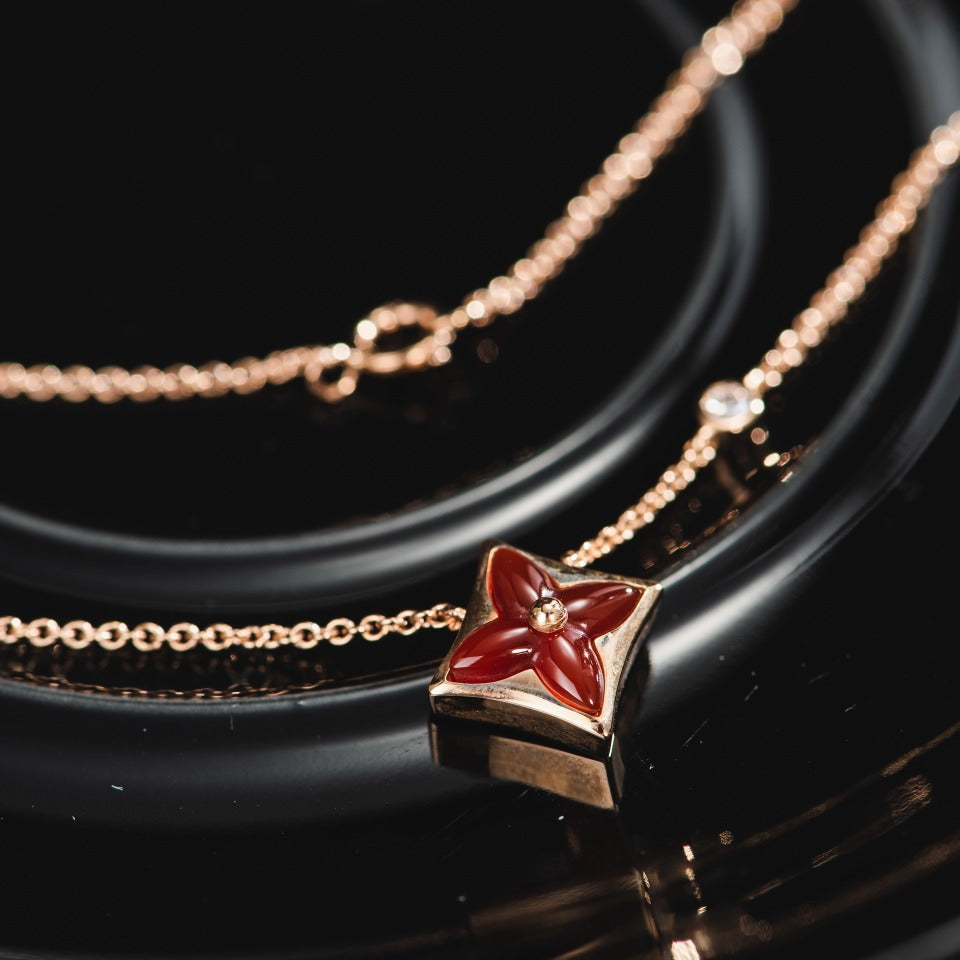 [Pearl Jewelrys]STAR NECKLACE PINK GOLD 1 DIAMOND