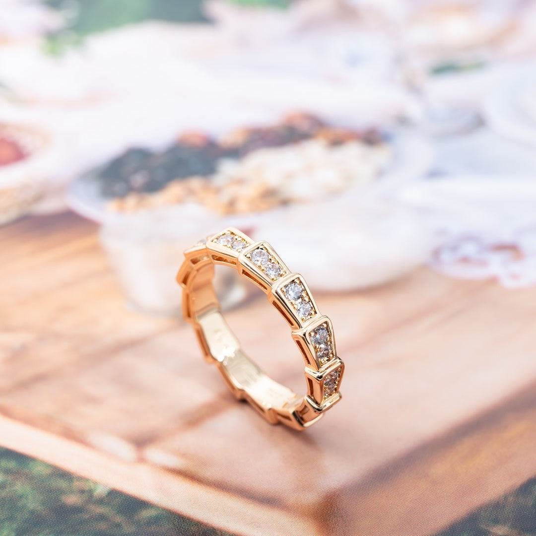 [Pearl Jewelrys]SERPENTI RING PINK GOLD DIAMOND PAVED 3MM