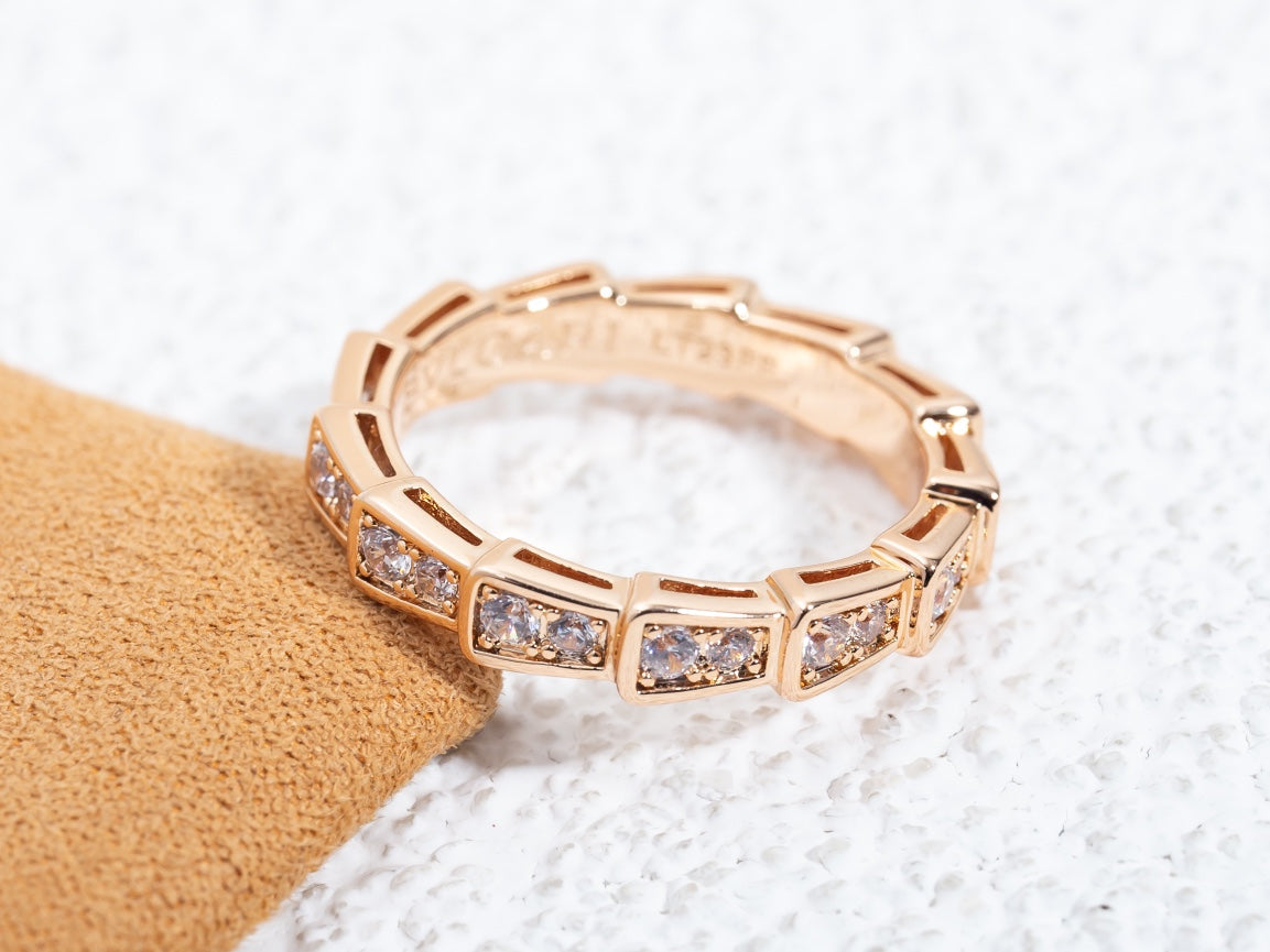 [Pearl Jewelrys]SERPENTI RING PINK GOLD DIAMOND PAVED 3MM