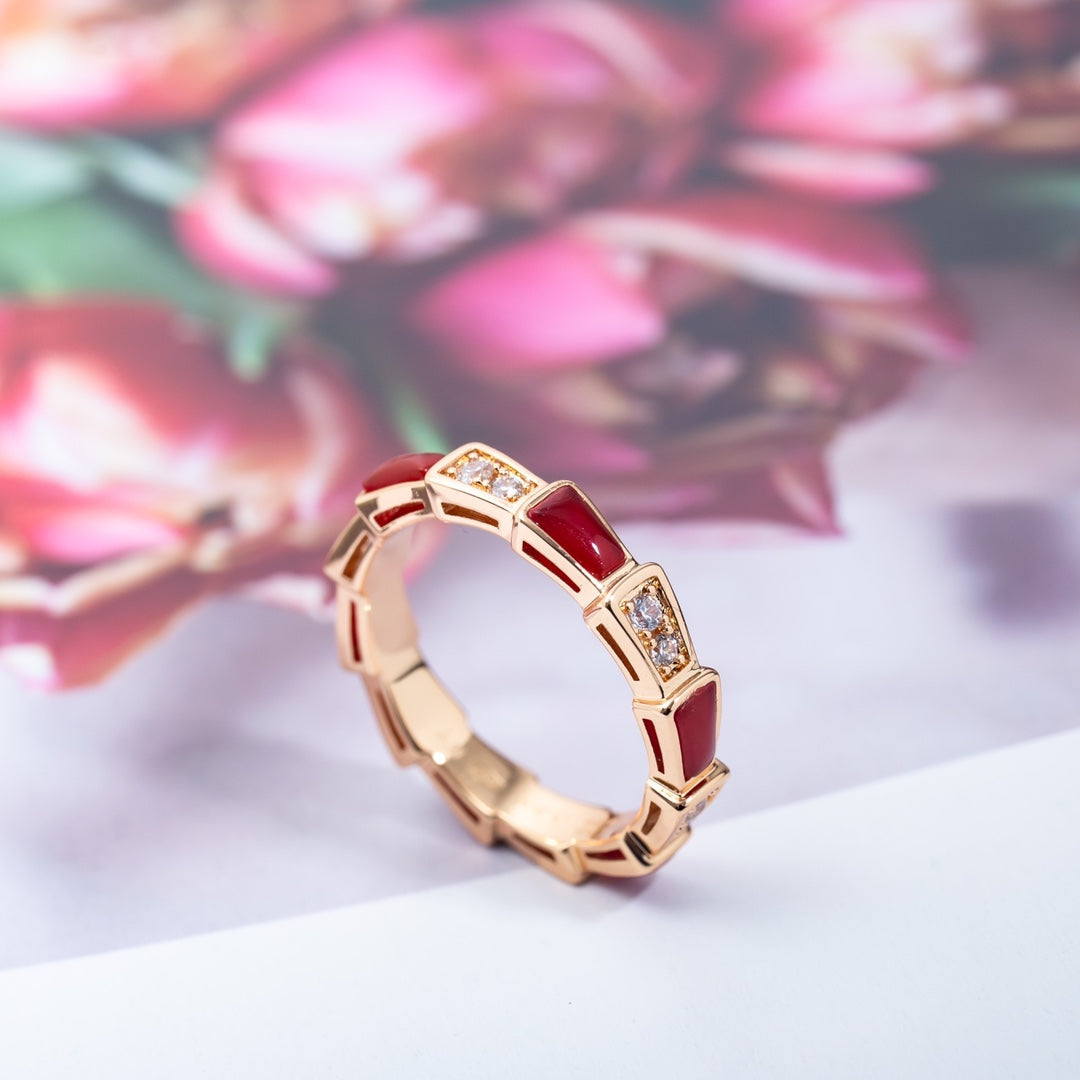 [Pearl Jewelrys]SERPENTI RING PINK GOLD CARNELIAN DIAMOND 3MM