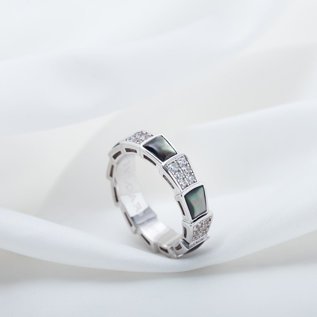 [Pearl Jewelrys]SERPENTI RING SILVER DIAMOND BLACK MOP 4MM