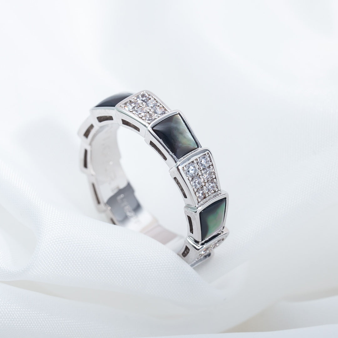 [Pearl Jewelrys]SERPENTI RING SILVER DIAMOND BLACK MOP 4MM