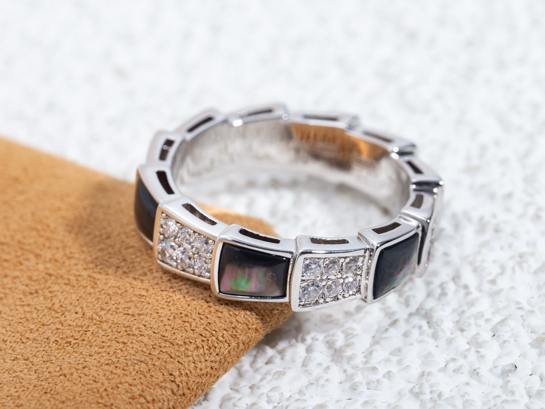 [Pearl Jewelrys]SERPENTI RING SILVER DIAMOND BLACK MOP 4MM
