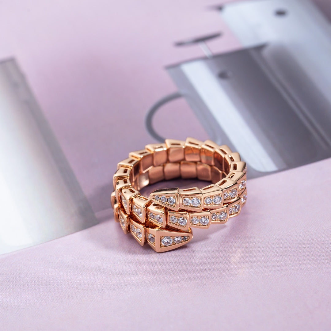 [Pearl Jewelrys]SERPENTI RING PINK GOLD DIAMOND DOUBLE ROW