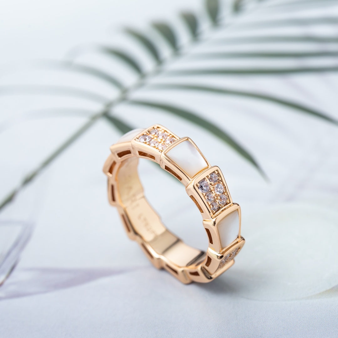 [Pearl Jewelrys]SERPENTI RING PINK GOLD MOP DIAMOND PAVED 4MM