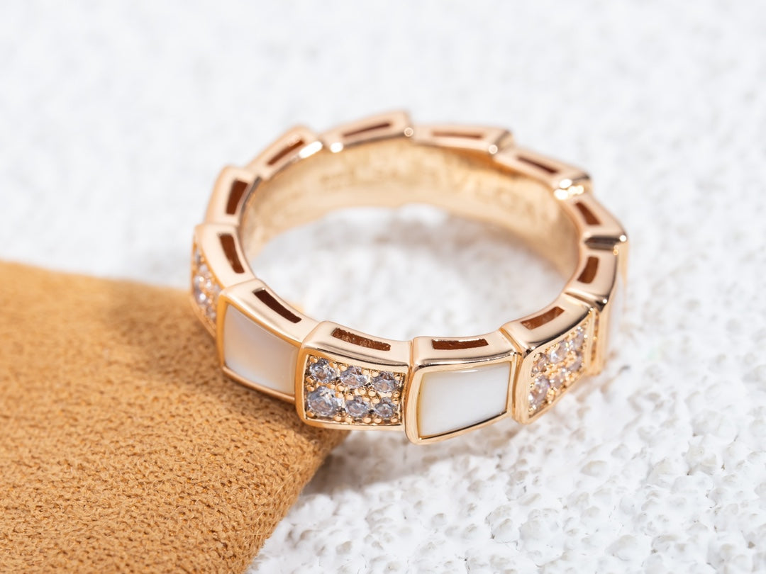 [Pearl Jewelrys]SERPENTI RING PINK GOLD MOP DIAMOND PAVED 4MM