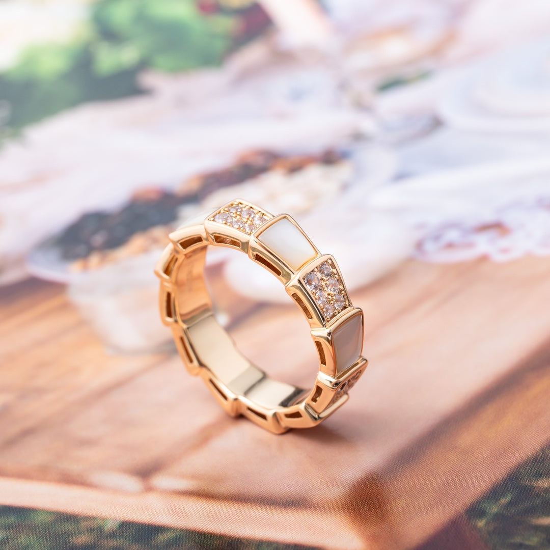 [Pearl Jewelrys]SERPENTI RING PINK GOLD MOP DIAMOND PAVED 4MM