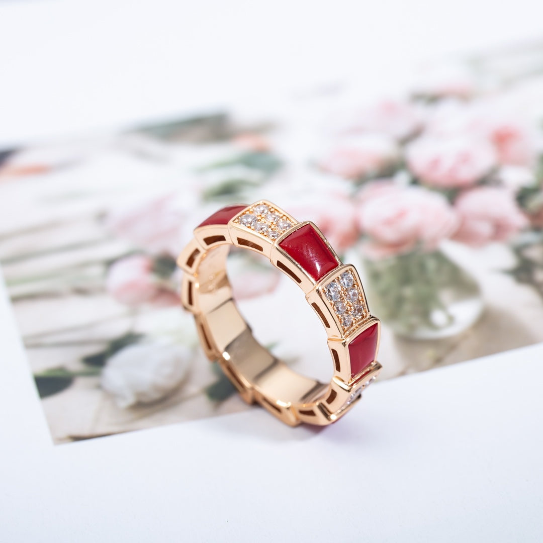 [Pearl Jewelrys]SERPENTI RING PINK GOLD CARNELIAN DIAMOND PAVED 4MM