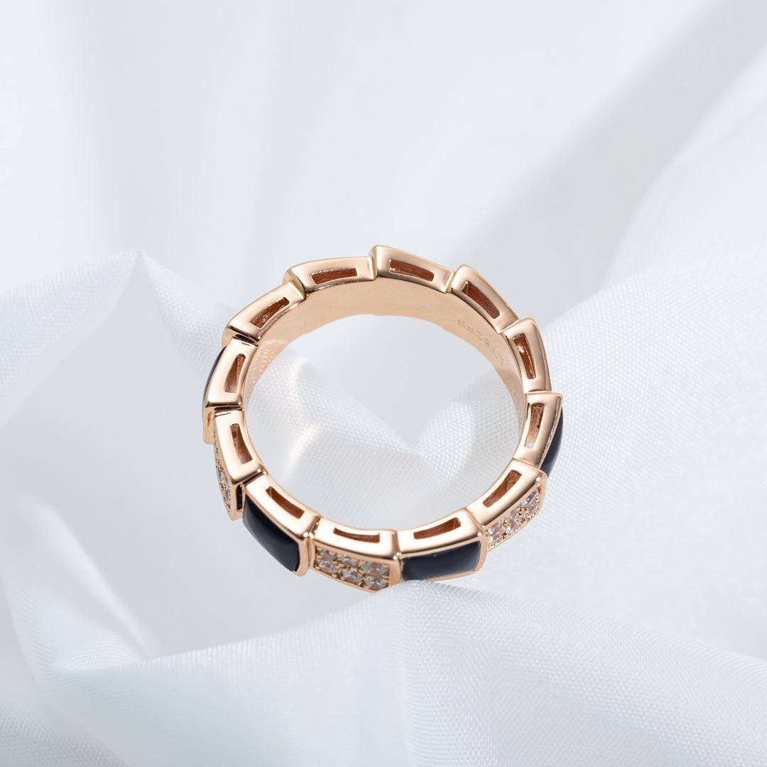 [Pearl Jewelrys]SERPENTI RING PINK GOLD BLACK MOP DIAMOND PAVED 4MM