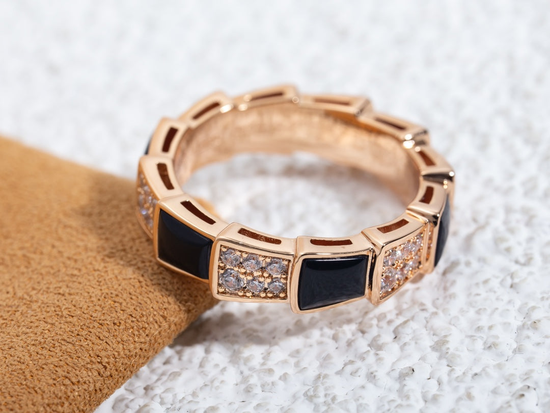[Pearl Jewelrys]SERPENTI RING PINK GOLD BLACK MOP DIAMOND PAVED 4MM