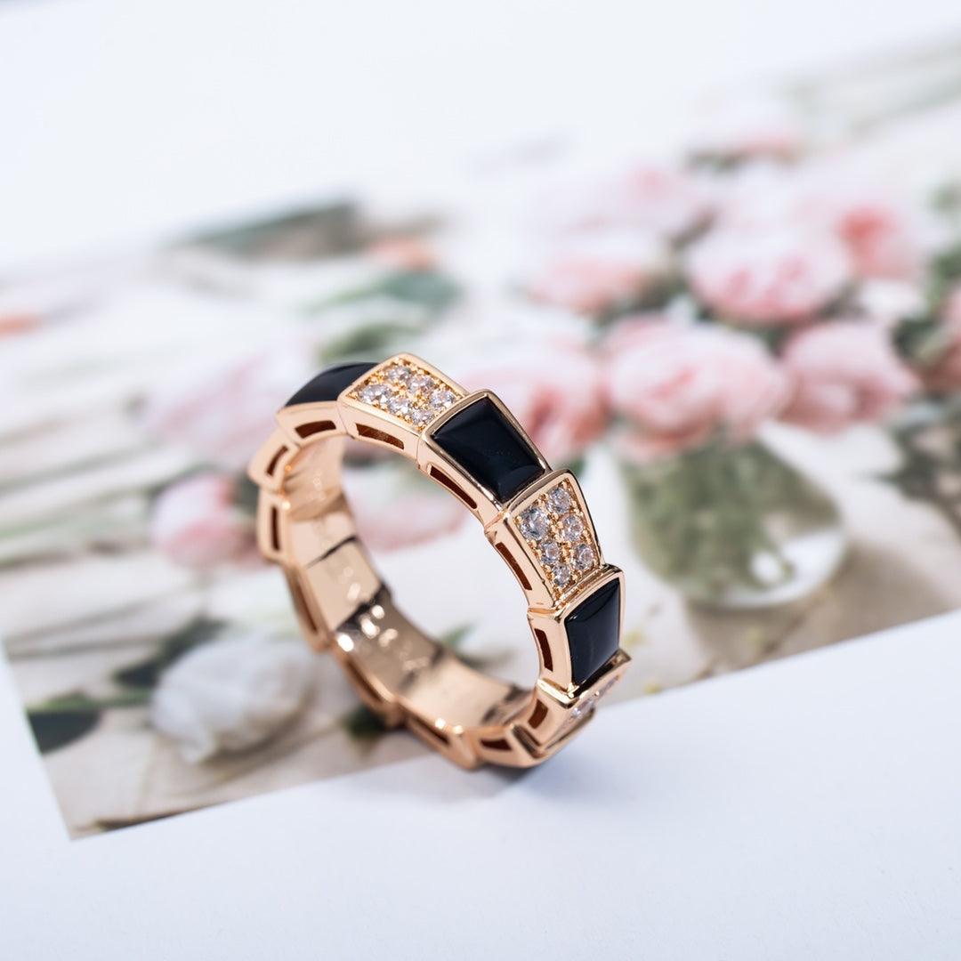 [Pearl Jewelrys]SERPENTI RING PINK GOLD BLACK MOP DIAMOND PAVED 4MM