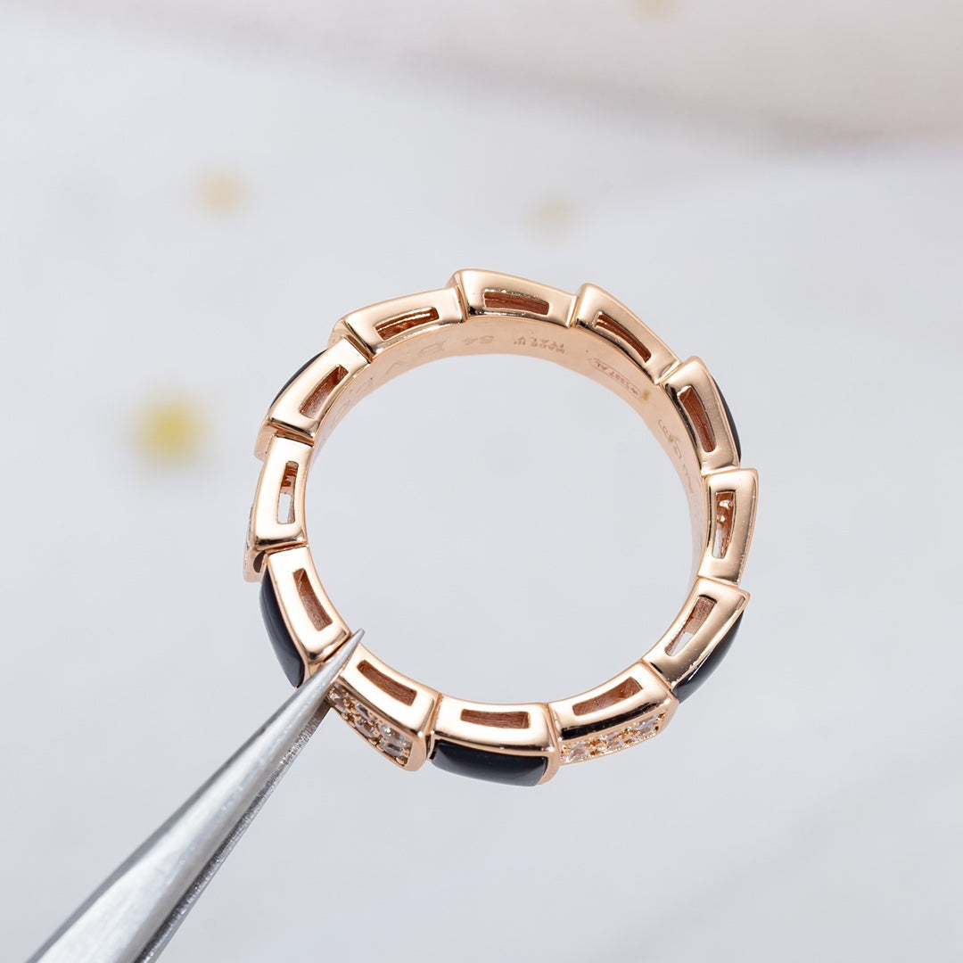 [Pearl Jewelrys]SERPENTI RING PINK GOLD BLACK MOP DIAMOND PAVED 4MM