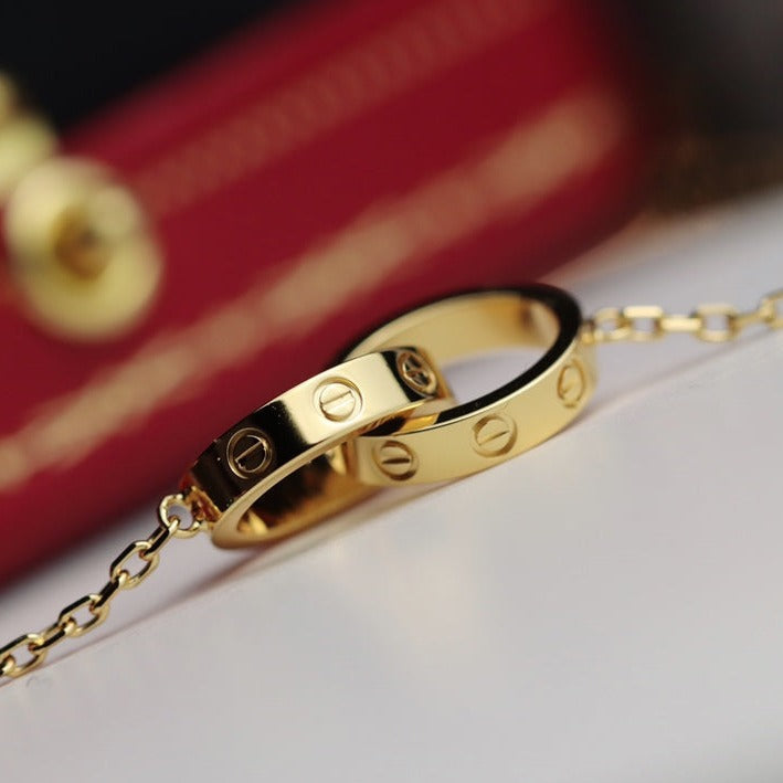 [Pearl Jewelrys]LOVE NECKLACE DOUBLE RING GOLD