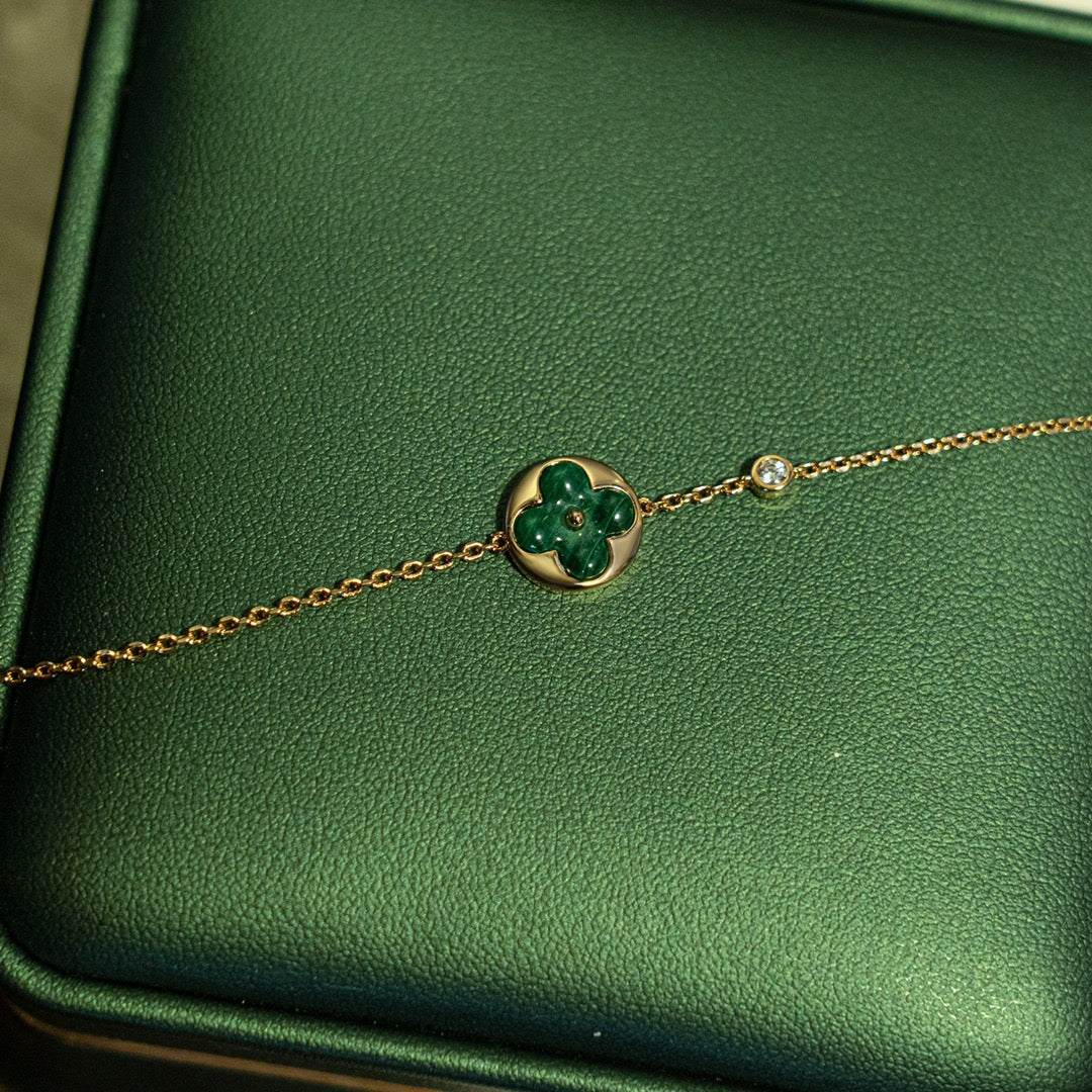[Pearl Jewelrys]SUN MALACHITE 1 DIAMOND PINK GOLD BRACELET
