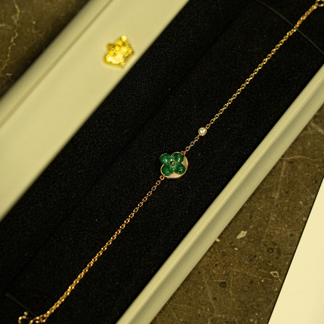 [Pearl Jewelrys]SUN MALACHITE 1 DIAMOND PINK GOLD BRACELET