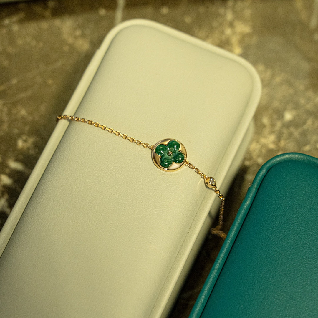 [Pearl Jewelrys]SUN MALACHITE 1 DIAMOND PINK GOLD BRACELET
