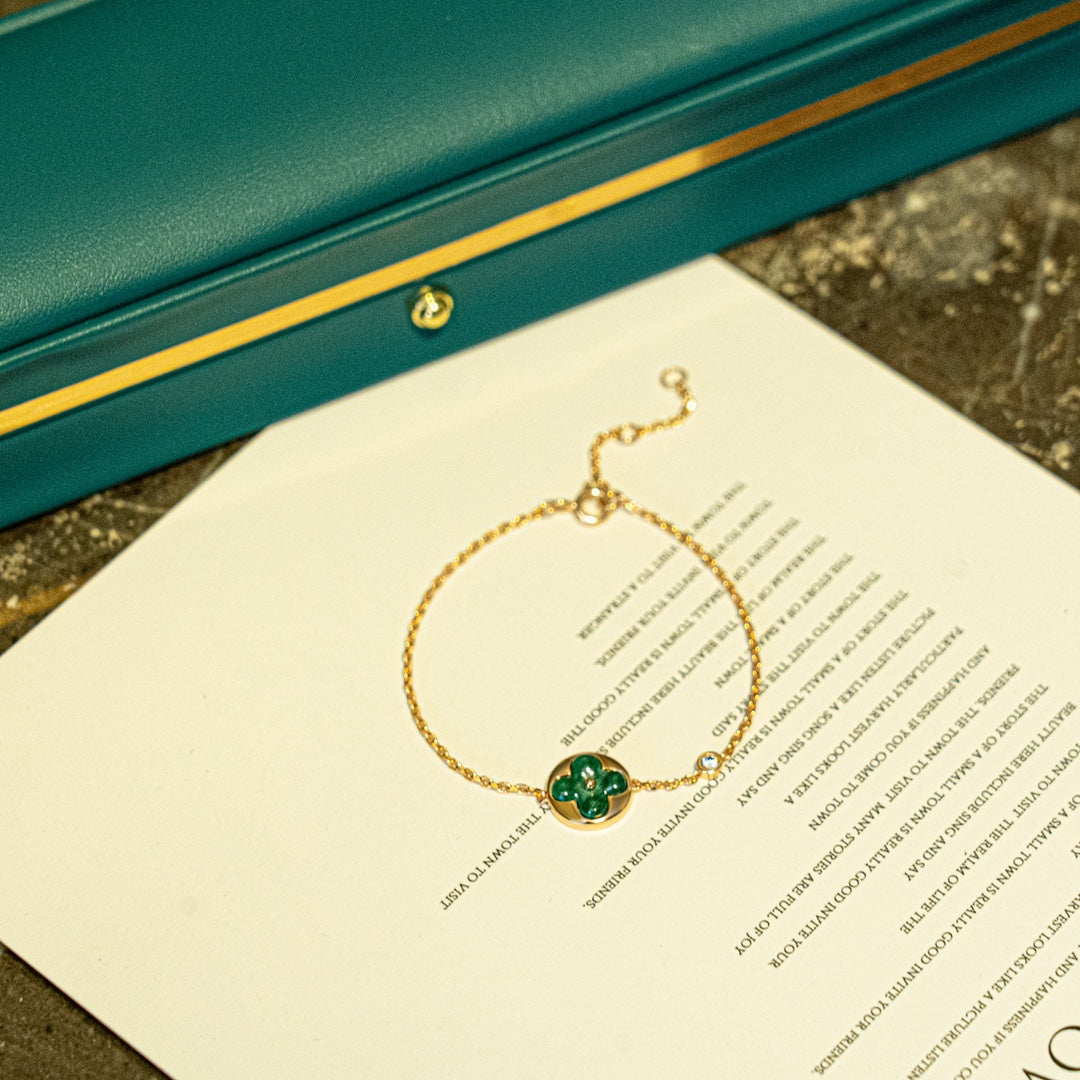 [Pearl Jewelrys]SUN MALACHITE 1 DIAMOND PINK GOLD BRACELET